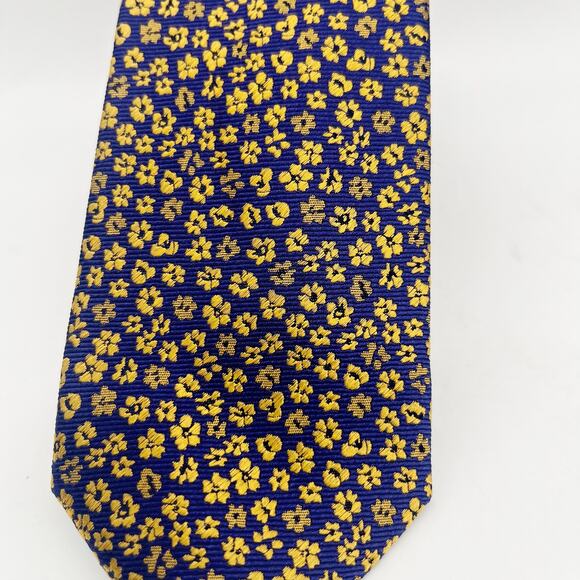 Charles Tyrwhitt of Jermyn St Silk Tie Floral French Blue & Gold - Picture 4 of 10
